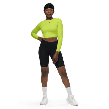Recycled Long-Sleeve Crop Top Solid Neon Green