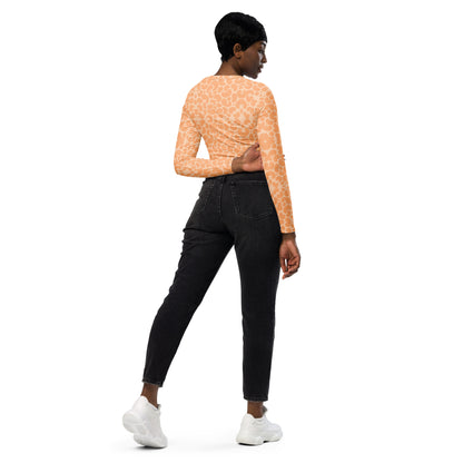 Recycled Long-Sleeve Crop Top Half Solid Peach Fuzz Print #11