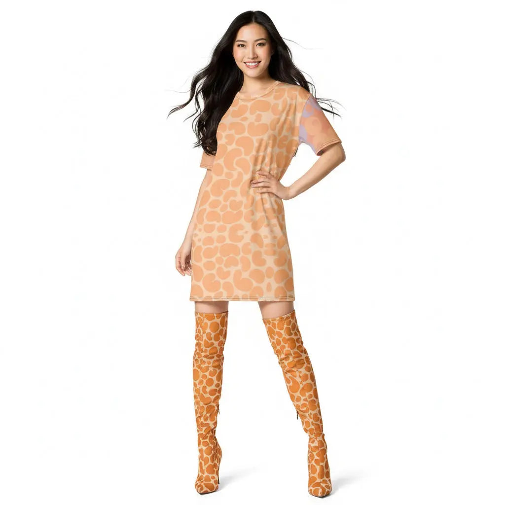 T-shirt Dress Peach Fuzz Print 11 and 4 KhuKhuZ