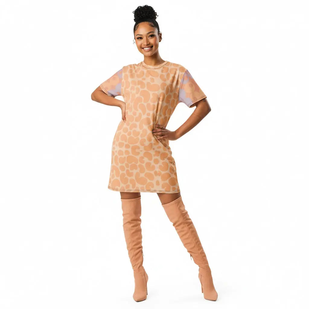 T-shirt Dress Peach Fuzz Print 11 and 4 KhuKhuZ