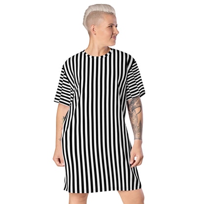 T-shirt Dress Black and White Stripes Pattern #153