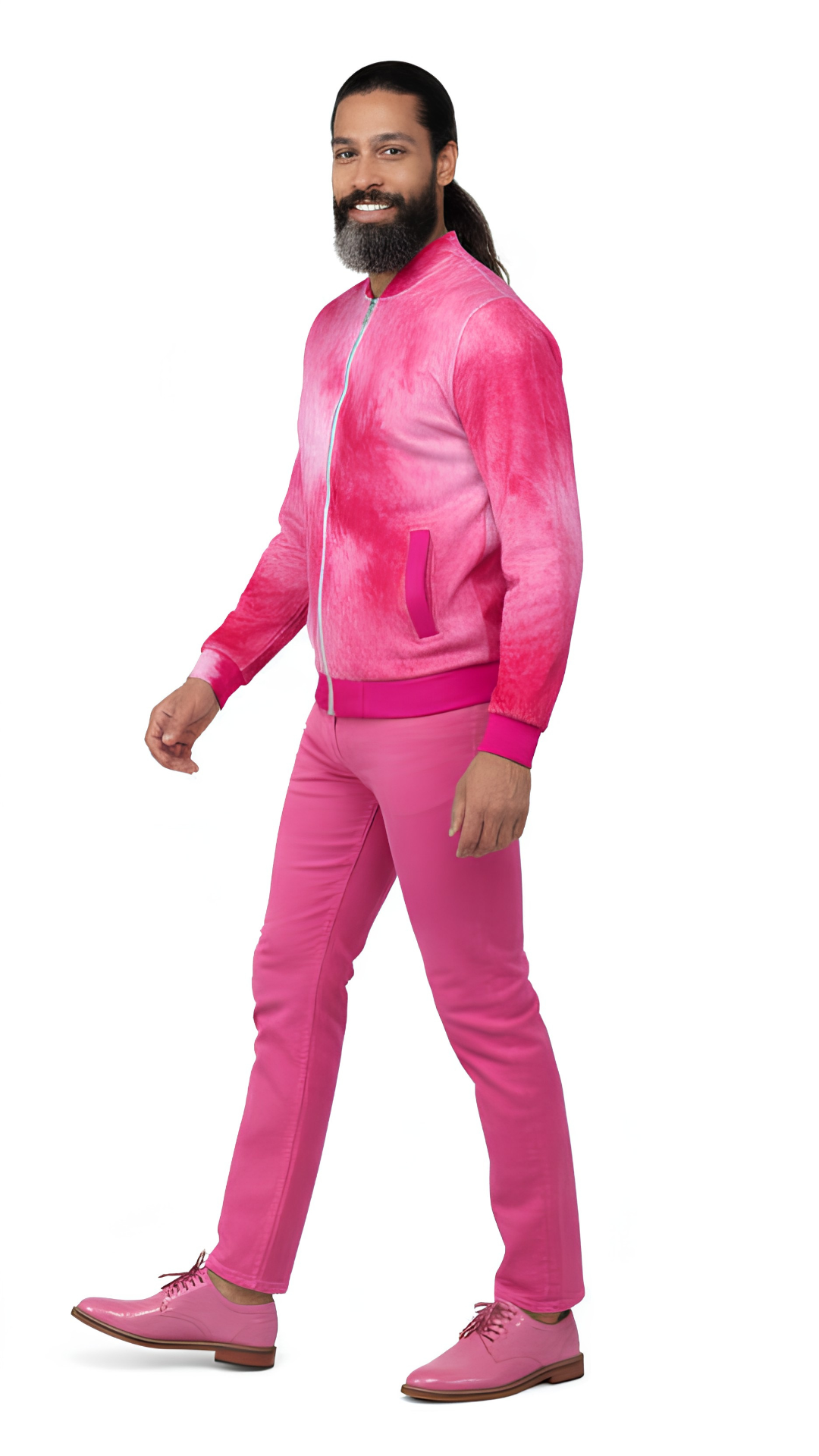 Unisex Bomber Jacket Viva Magenta Print #3