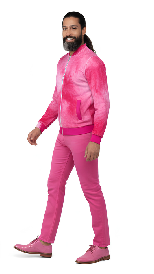 Unisex Bomber Jacket Viva Magenta Print #3