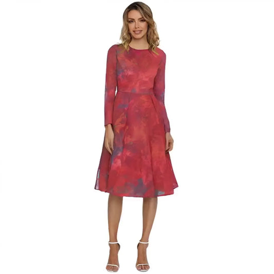 Long Sleeves Midi Dress Viva Magenta Texture 17 Metaverse