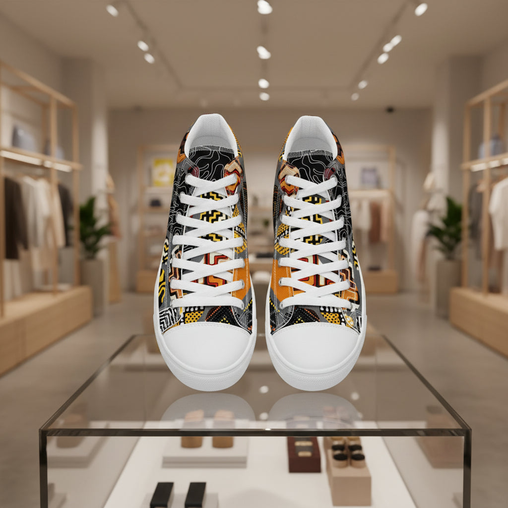 Pair of sneakers with a colorful pattern 