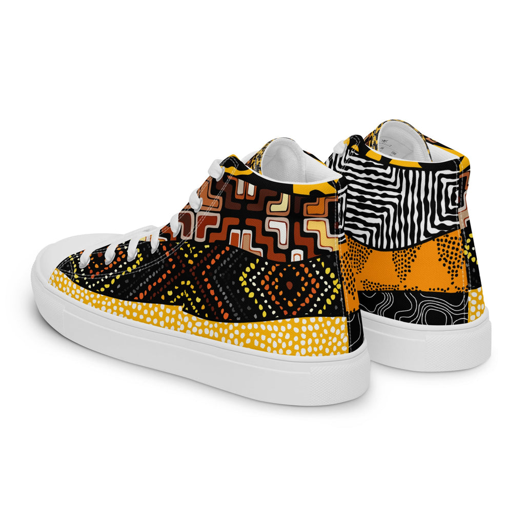 Women’s high top canvas shoes Afro Patchwork Print Design 9 KhuKhuZ