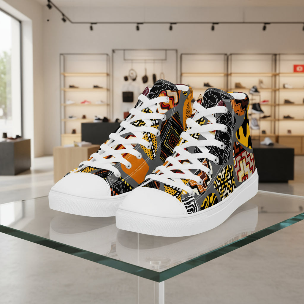 Colorful high-top sneakers with a geometric pattern 