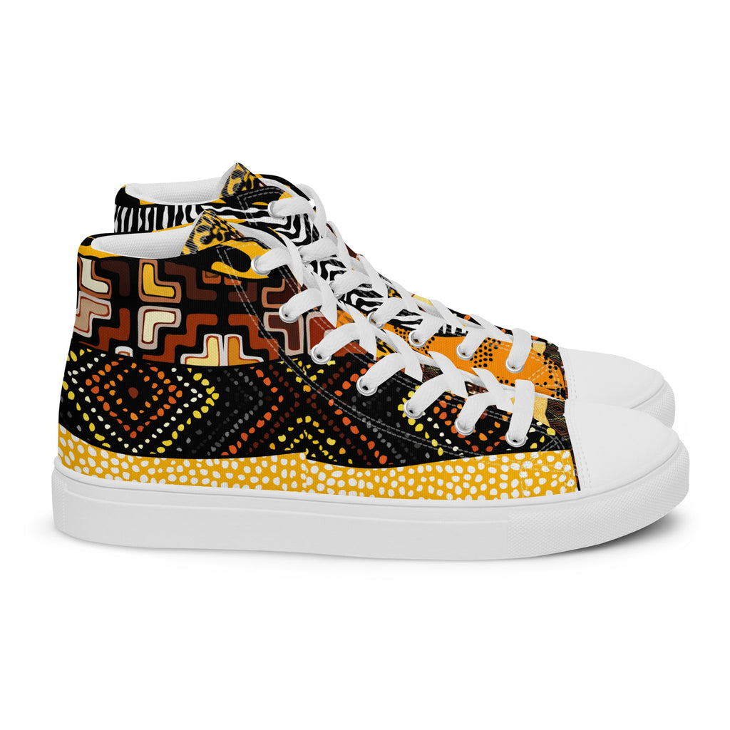 Women’s high top canvas shoes Afro Patchwork Print Design 9 KhuKhuZ