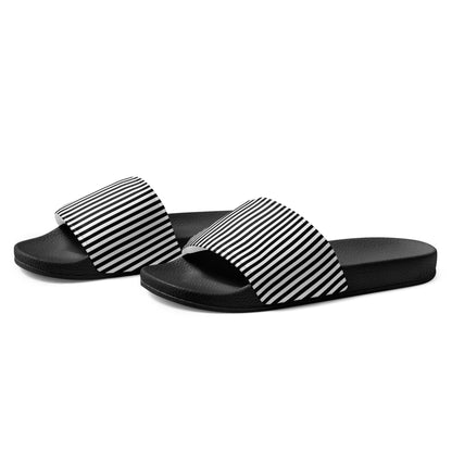 Women's Slides Black and White Stripes Pattern #153