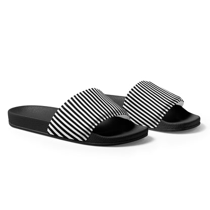 Women's Slides Black and White Stripes Pattern #153