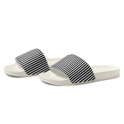 Women's Slides Black and White Stripes Pattern #153