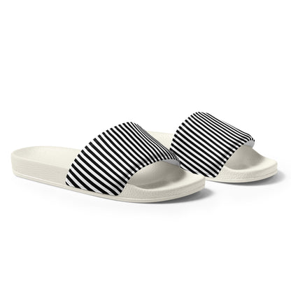 Women's Slides Black and White Stripes Pattern #153